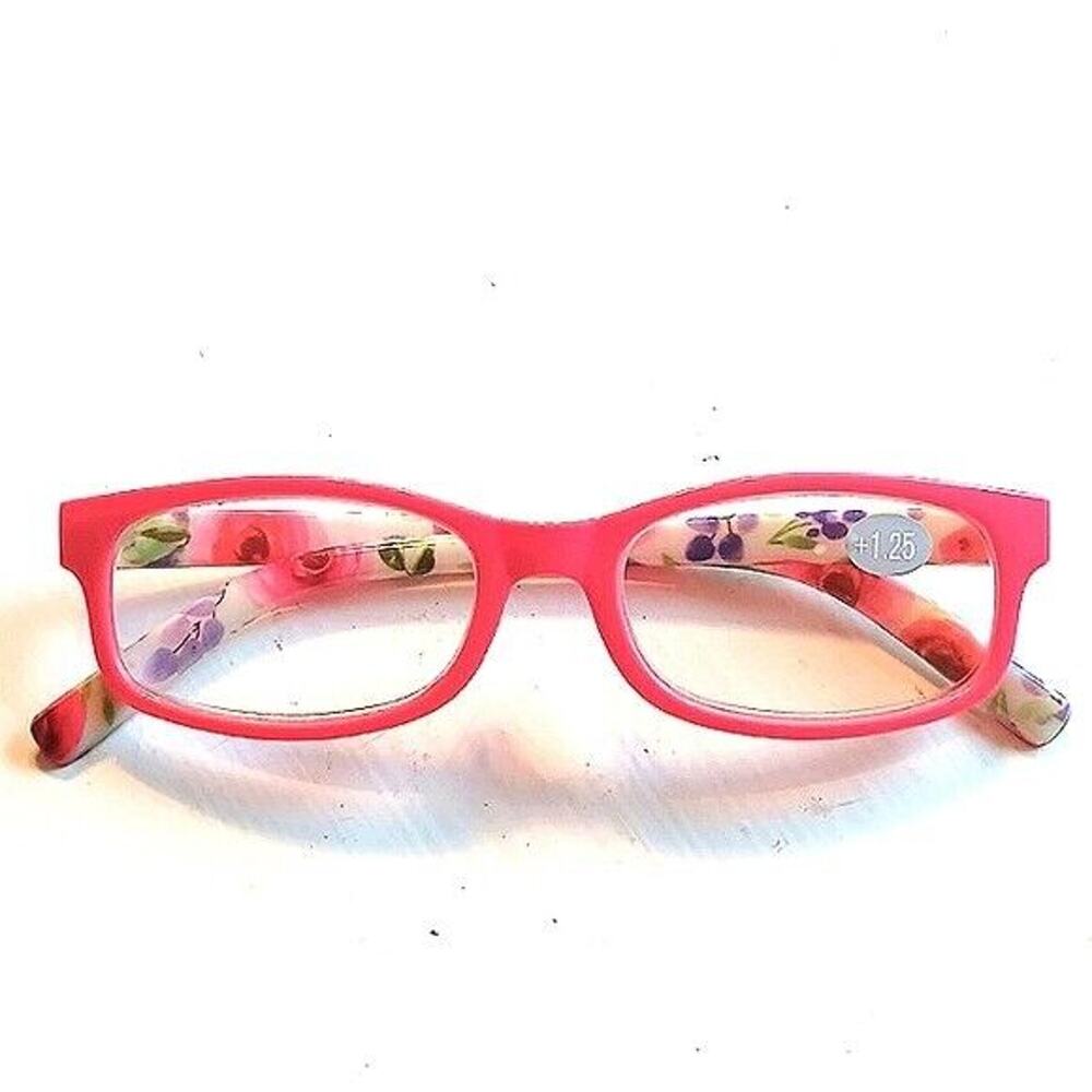 +1.25 Women Reading Glasses Magnifier CORAL PINK Roses Floral Artsy Feminine NEW